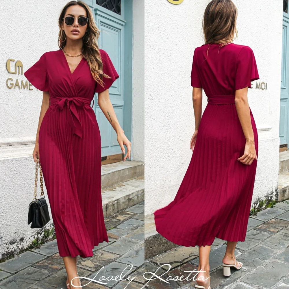 Wine Belted Surplice Midi Dress - Picture 7 of 9